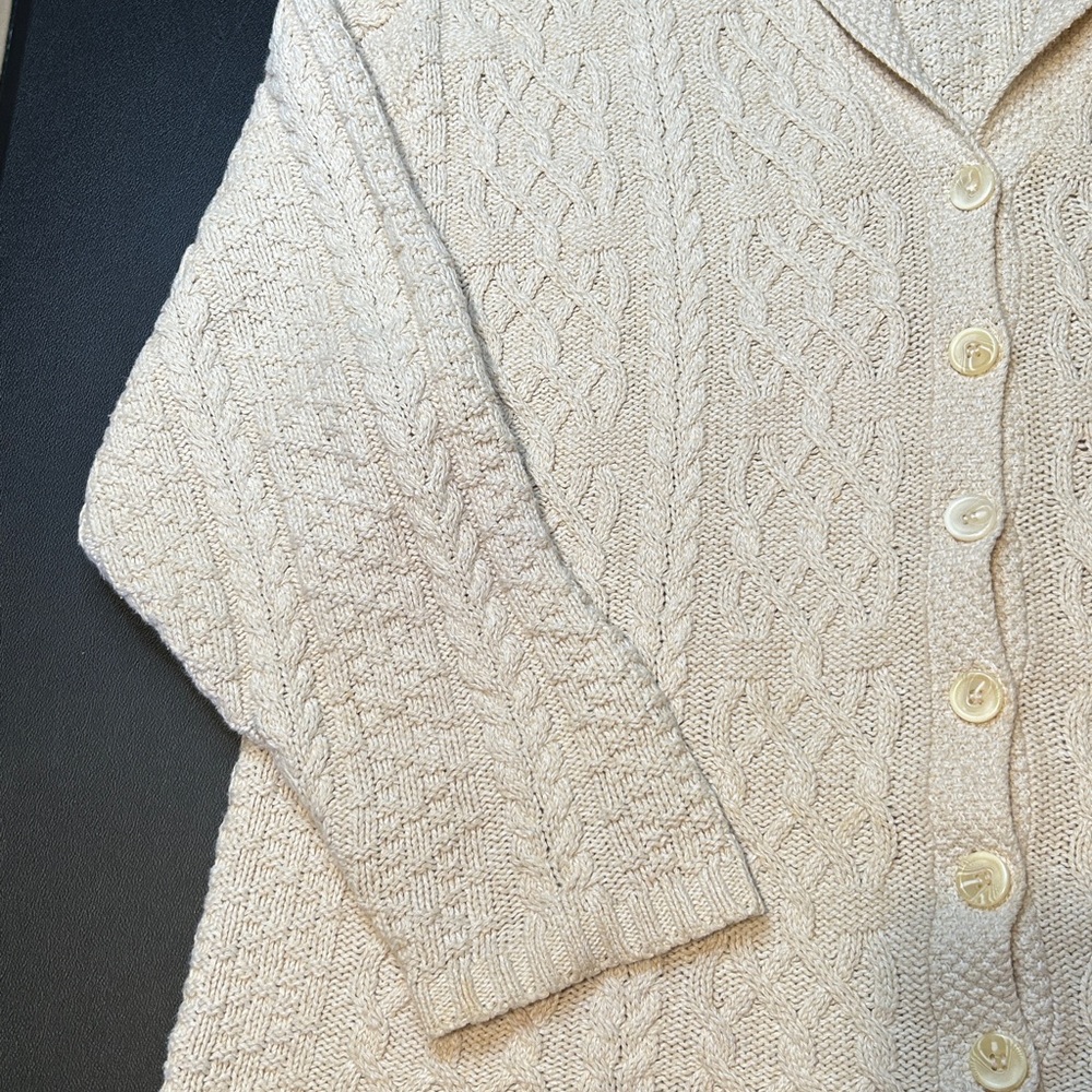 Northern Reflections Beige Knit Cardigan Grandma-Core 70 percent cotton sz large - Picture 4 of 6